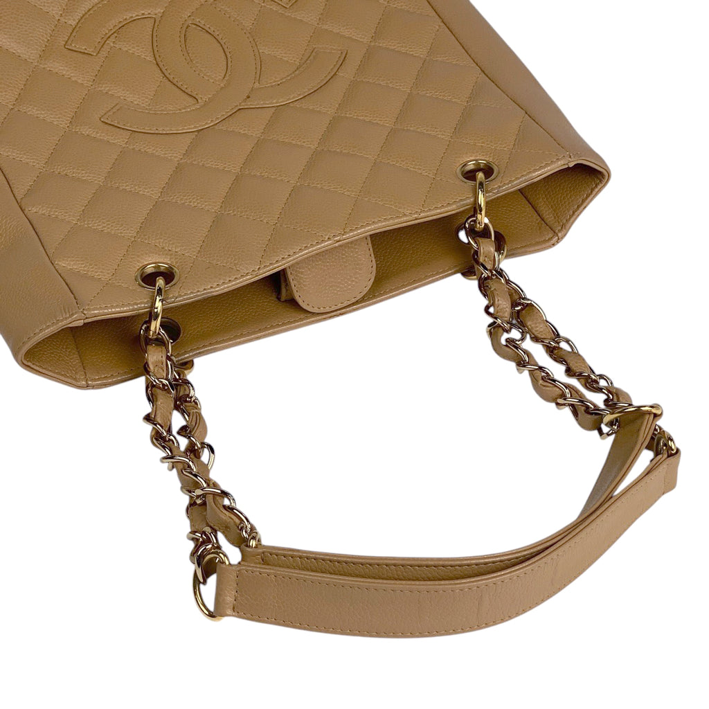 シャネル ココマーク チェーン トートバッグ ショルダーバッグ マトラッセ PST トートバッグ キャビアスキン ベージュ レディース 【中古】brbag