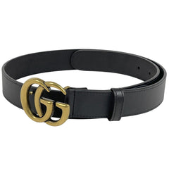 グッチ ダブルG スリムベルト GGマーモント ベルト レザー ブラック レディース 【中古】brbag