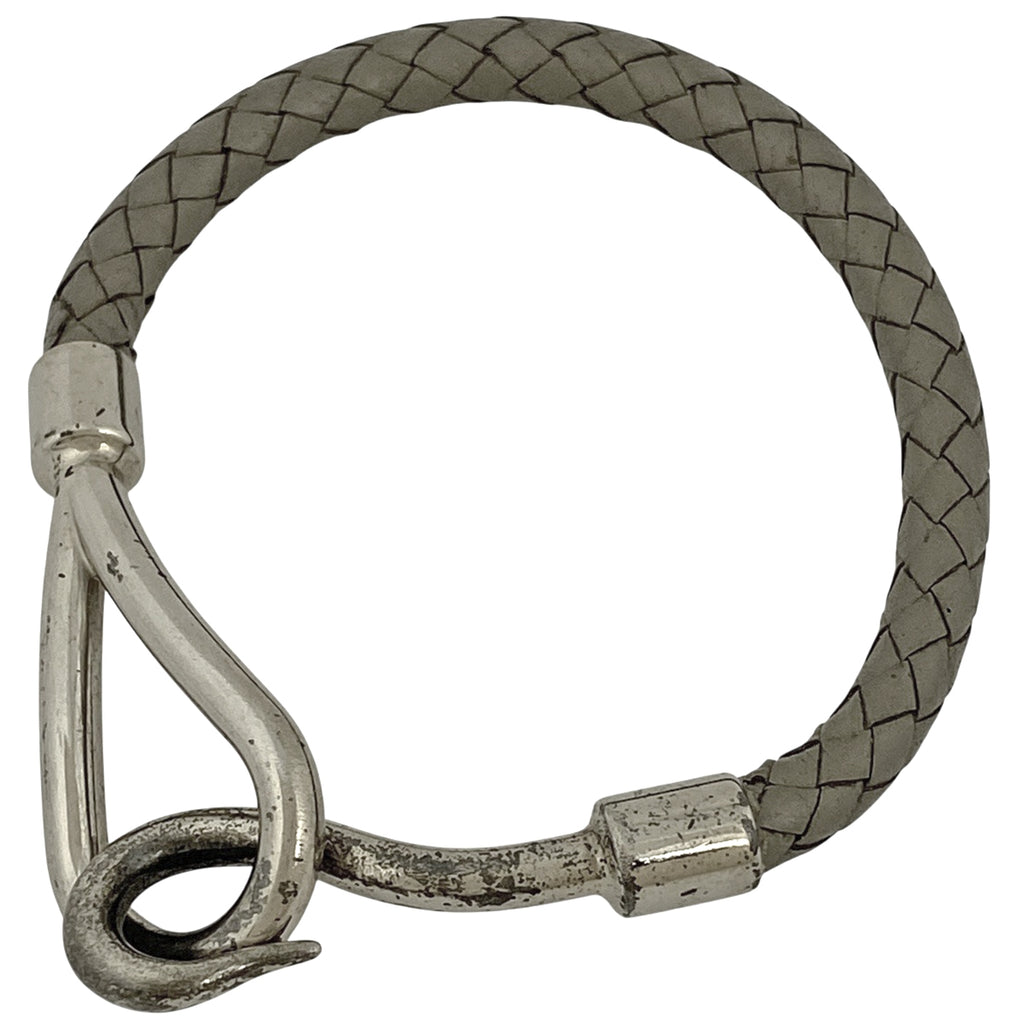 エルメス ジャンボ ブレスレット 腕輪 フック ブレスレット シルバーメッキ レザー シルバー グレー レディース 【中古】bracc