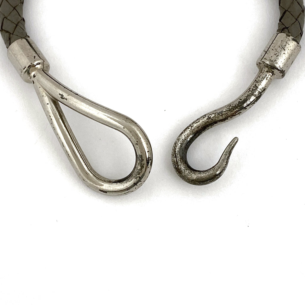 エルメス ジャンボ ブレスレット 腕輪 フック ブレスレット シルバーメッキ レザー シルバー グレー レディース 【中古】bracc