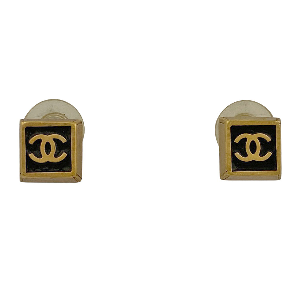 シャネル ココマーク ピアス スクエア ピアス GP ゴールド ブラック レディース 【中古】bracc