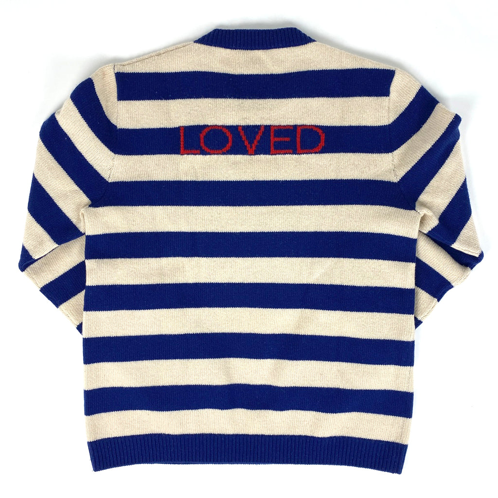 グッチ ボーダー ニット タイガーヘッド ロゴ トップス セーター 毛 ベージュ ブルー メンズ 【中古】brapp