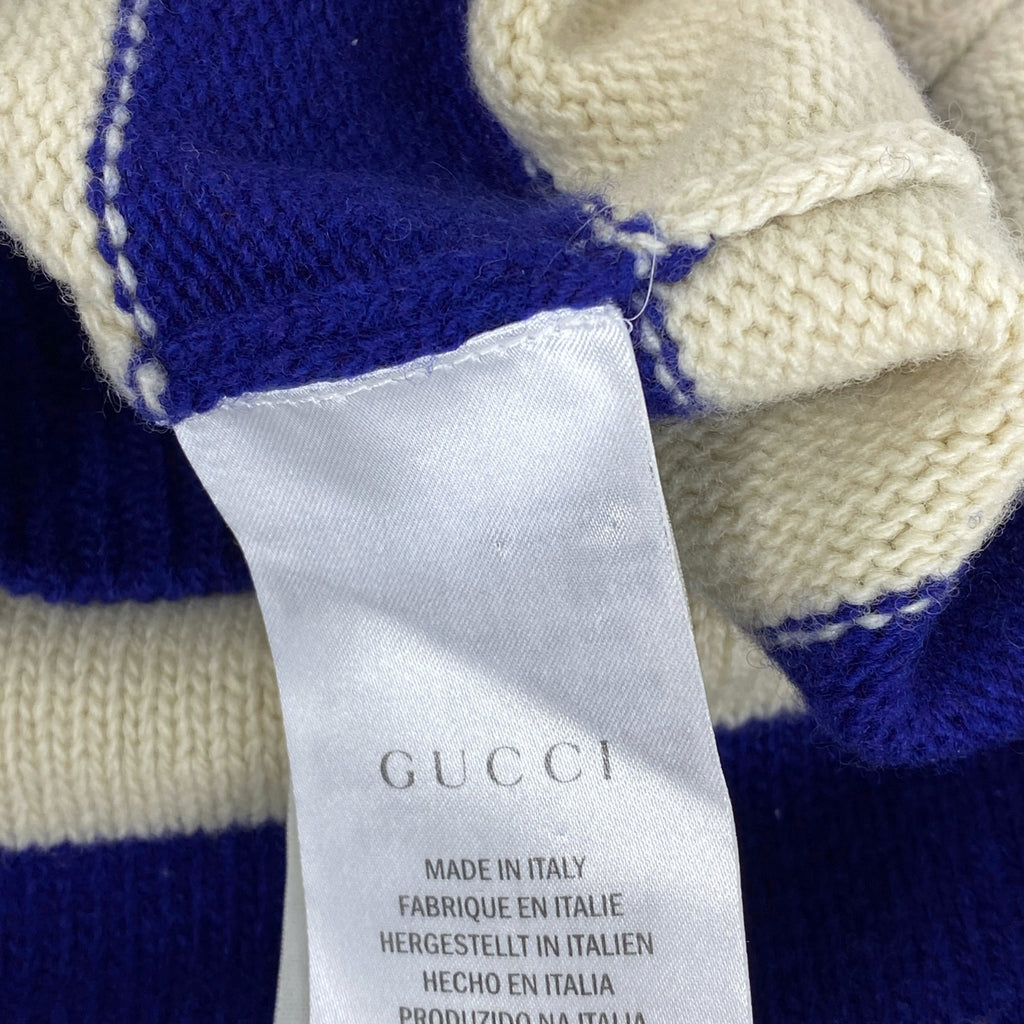 グッチ ボーダー ニット タイガーヘッド ロゴ トップス セーター 毛 ベージュ ブルー メンズ 【中古】brapp