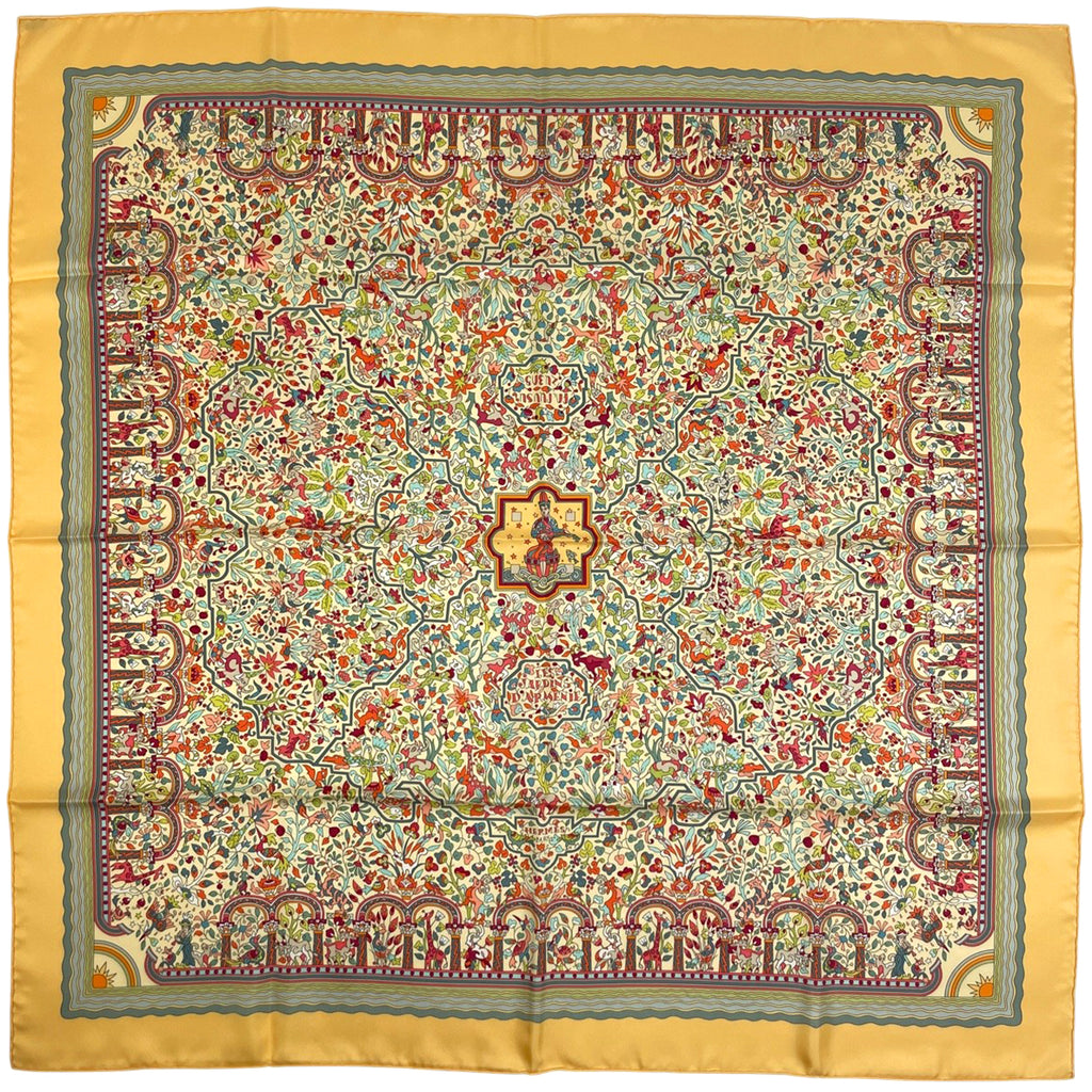 エルメス カレ 90 LES JARDINS D'ARMENIE アルメニアの楽園 スカーフ シルク イエロー マルチカラー レディース 【中古】brbag