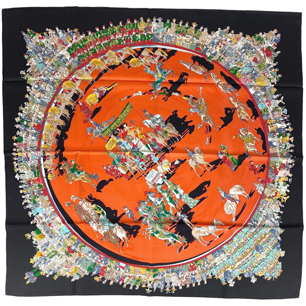 エルメス カレ 90 CIRQUE MOLIER モリエサーカス スカーフ シルク ブラック オレンジ マルチカラー レディース 【中古】brbag