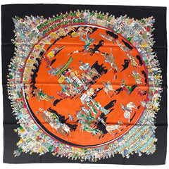 エルメス カレ 90 CIRQUE MOLIER モリエサーカス スカーフ シルク ブラック オレンジ マルチカラー レディース 【中古】brbag