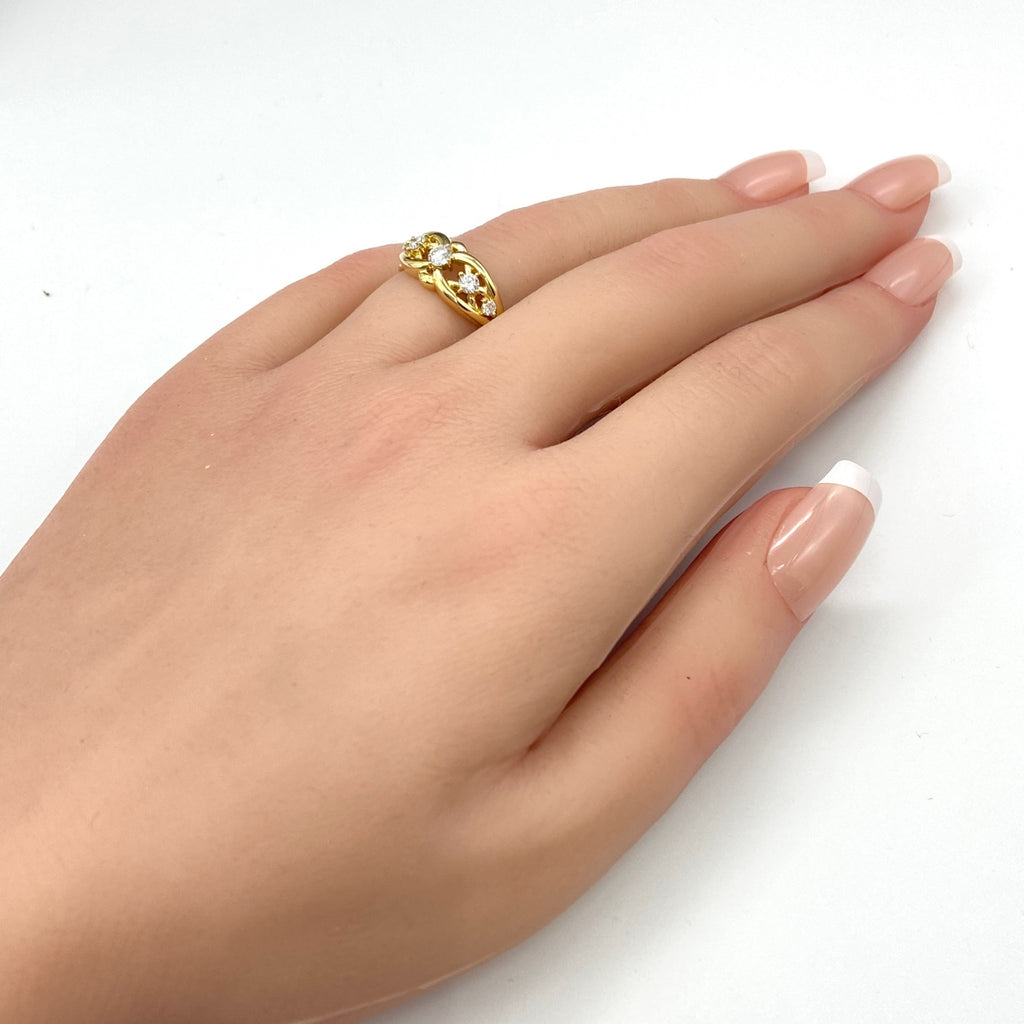 メレダイヤ デザインリング YG イエローゴールド 指輪 リング 12号 K18 ダイヤモンド レディース 【中古】nbjwl