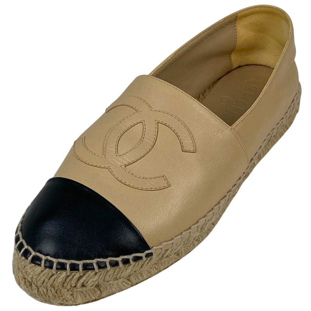 シャネル エスパドリーユ スリッポン ココマーク 麻 靴 スリッポン レザー ベージュ ブラック レディース 【中古】brapp