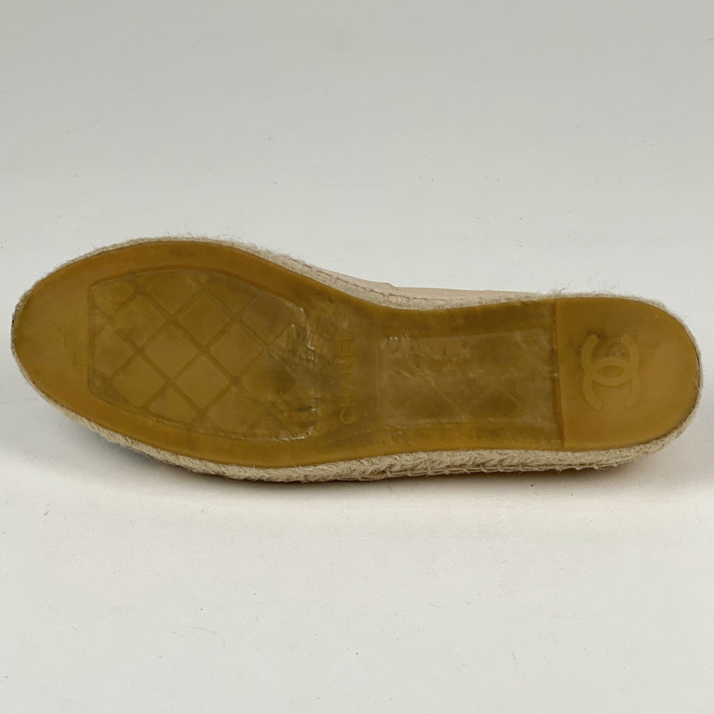 シャネル エスパドリーユ スリッポン ココマーク 麻 靴 スリッポン レザー ベージュ ブラック レディース 【中古】brapp