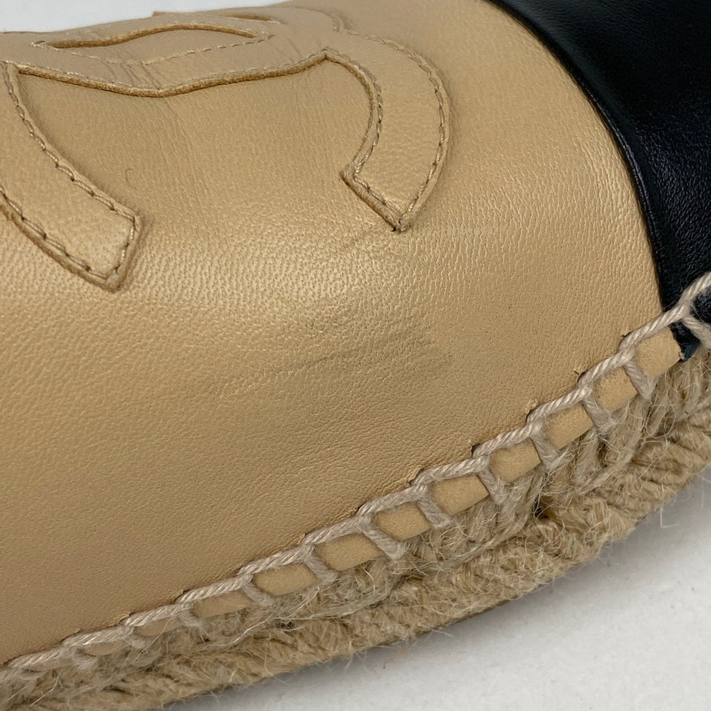 シャネル エスパドリーユ スリッポン ココマーク 麻 靴 スリッポン レザー ベージュ ブラック レディース 【中古】brapp