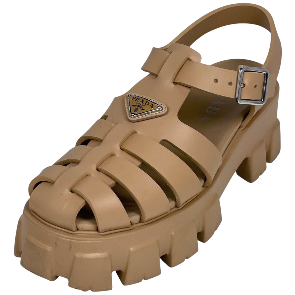 プラダ ロゴプレート サンダル 厚底ラバー メンズ 靴 サンダル ラバー ベージュ レディース 【中古】brapp
