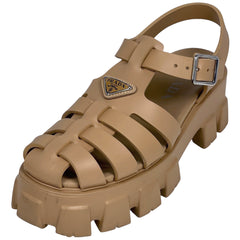 プラダ ロゴプレート サンダル 厚底ラバー メンズ 靴 サンダル ラバー ベージュ レディース 【中古】brapp