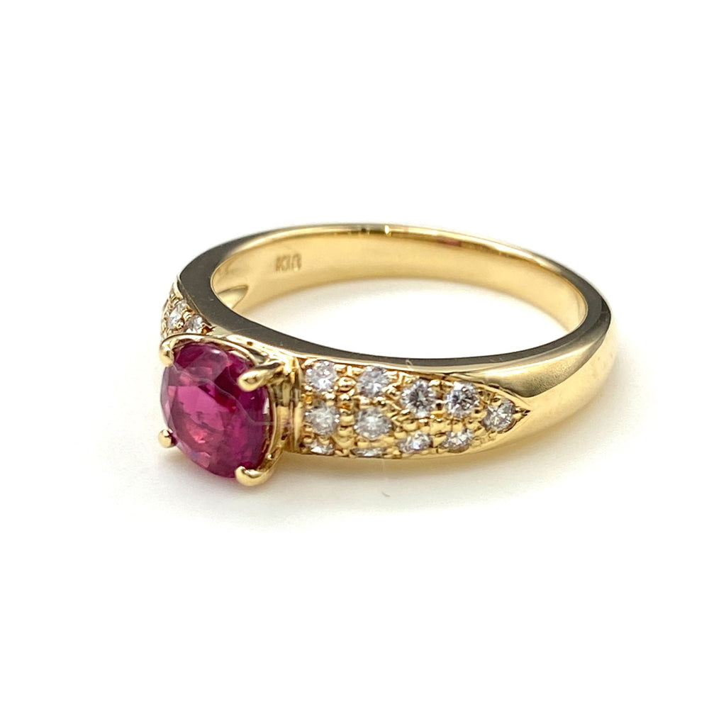 ルビー デザインリング YG イエローゴールド 指輪 メレダイヤ リング 11.5号 K18 ルビー ダイヤモンド レディース 【中古】nbjwl