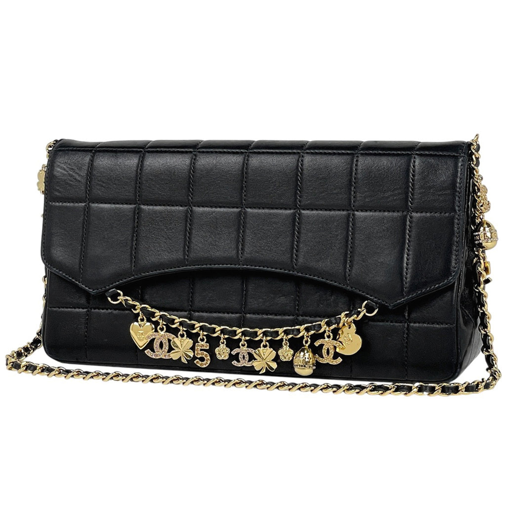 シャネル チョコバー チェーン ショルダーバッグ チャーム ショルダーバッグ レザー ブラック レディース 【中古】brbag