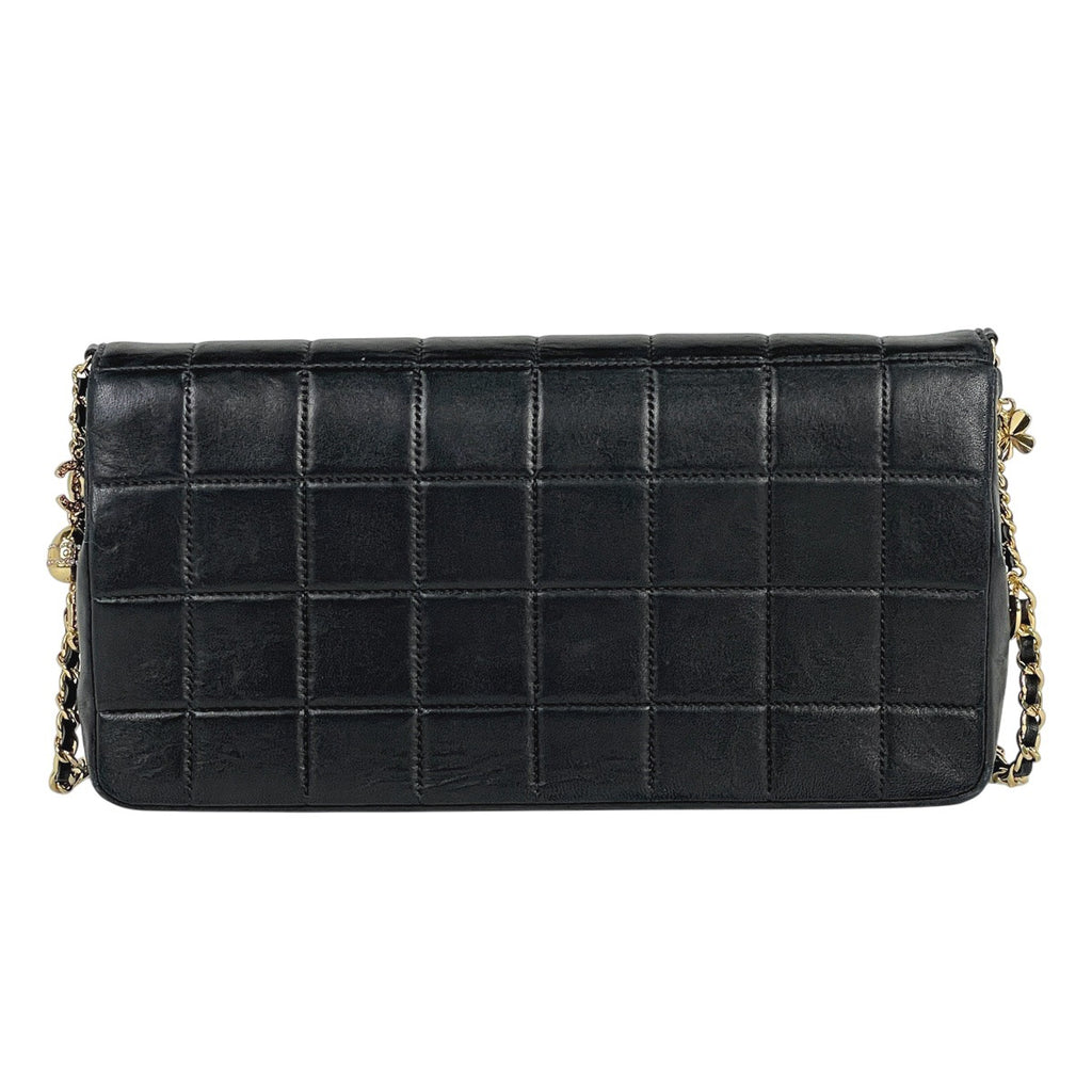 シャネル チョコバー チェーン ショルダーバッグ チャーム ショルダーバッグ レザー ブラック レディース 【中古】brbag