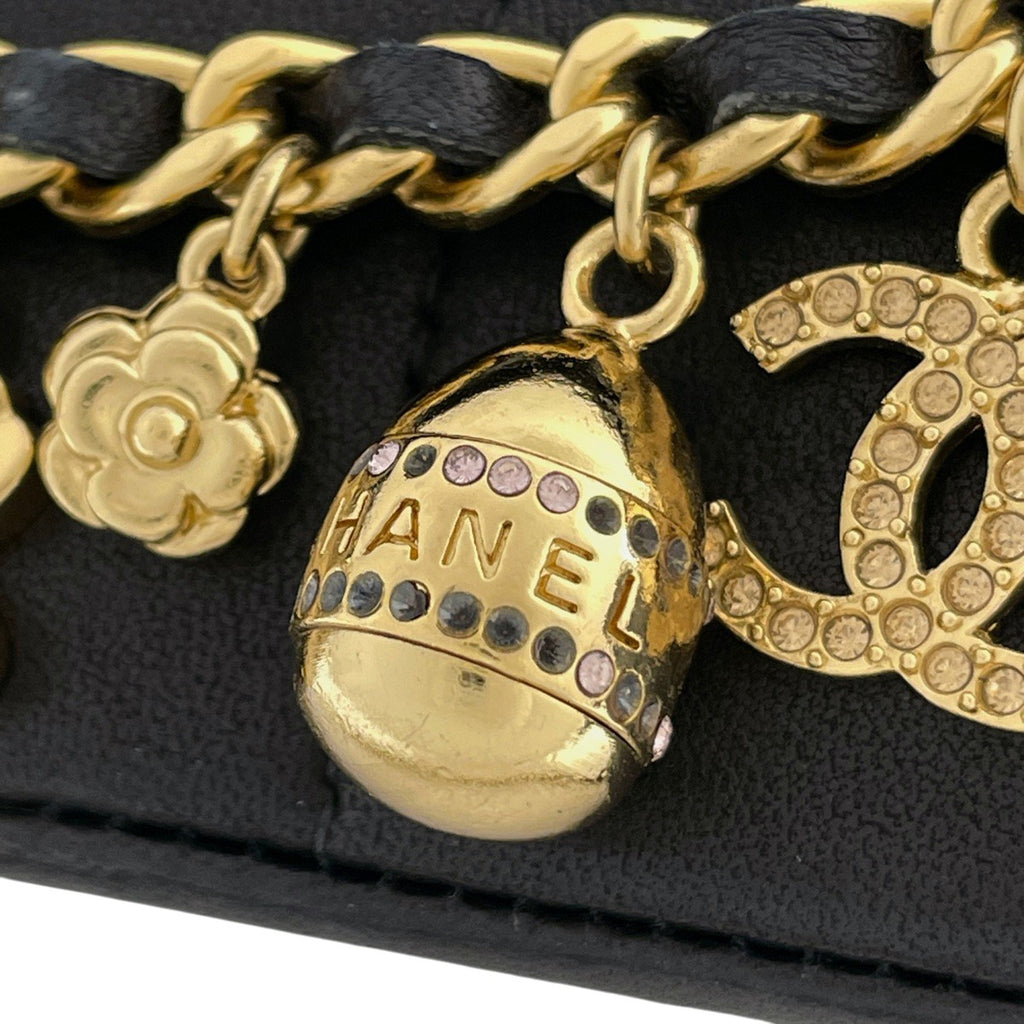 シャネル チョコバー チェーン ショルダーバッグ チャーム ショルダーバッグ レザー ブラック レディース 【中古】brbag