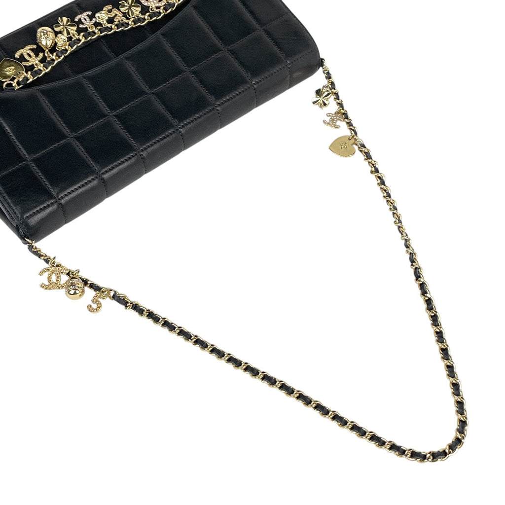 シャネル チョコバー チェーン ショルダーバッグ チャーム ショルダーバッグ レザー ブラック レディース 【中古】brbag