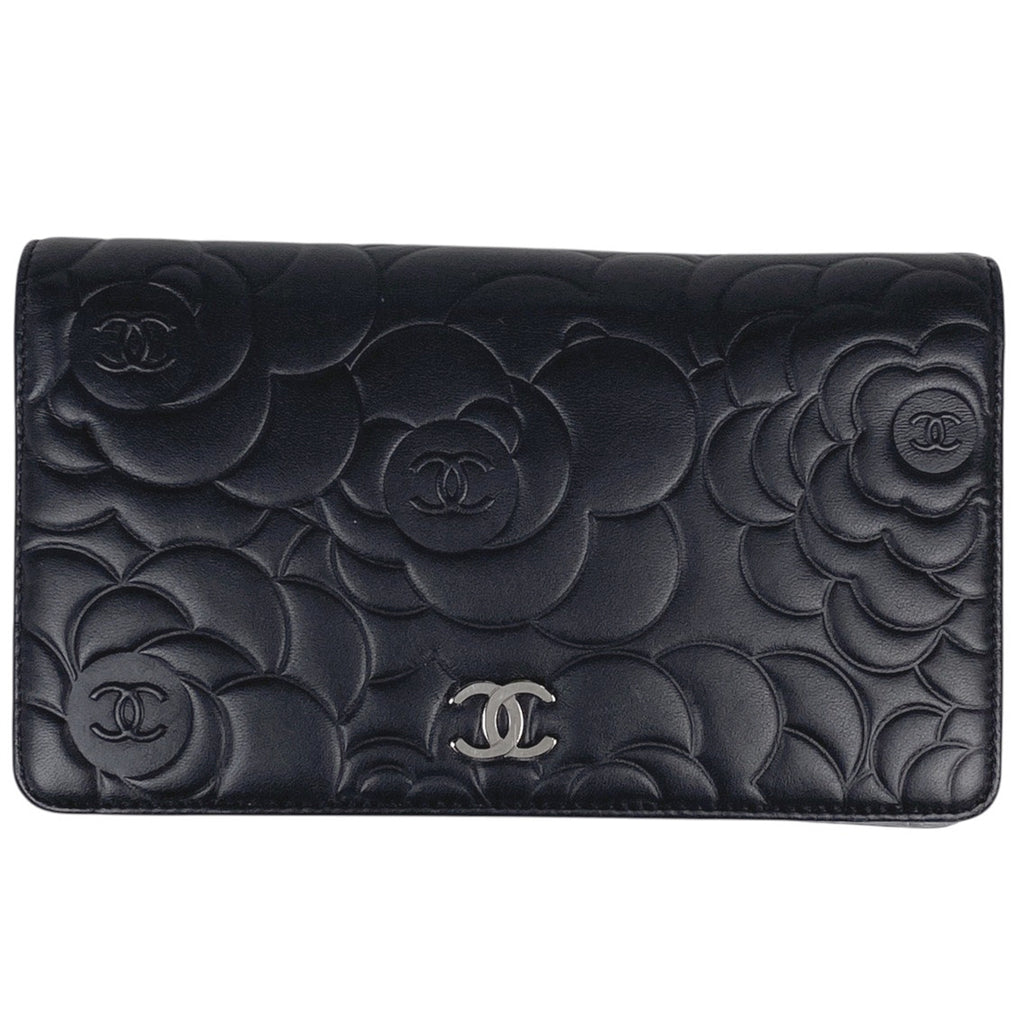 シャネル ココマーク 二つ折り 長財布 カメリア 長財布 レザー ブラック レディース 【中古】brbag