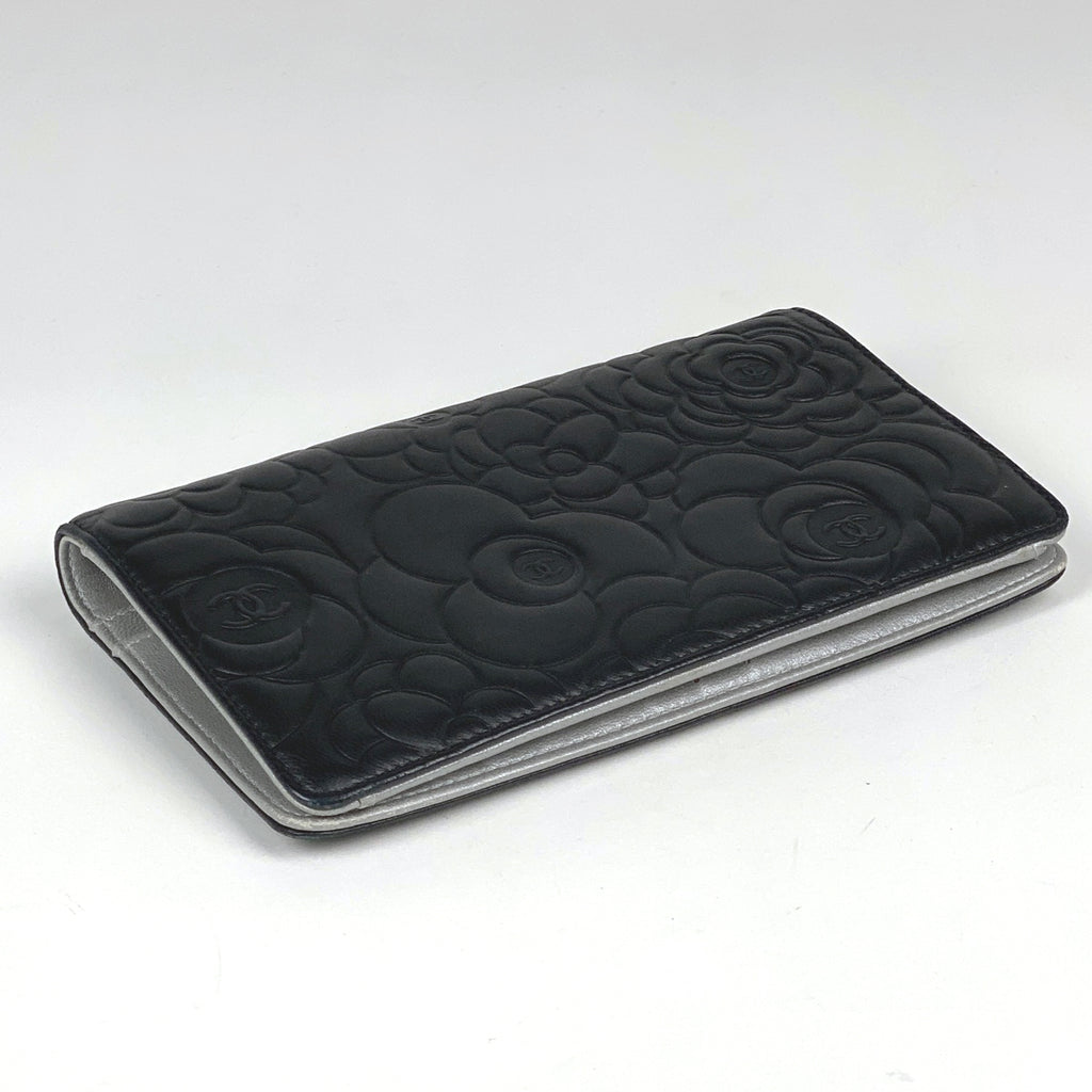 シャネル ココマーク 二つ折り 長財布 カメリア 長財布 レザー ブラック レディース 【中古】brbag