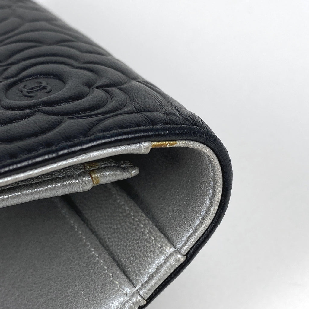 シャネル ココマーク 二つ折り 長財布 カメリア 長財布 レザー ブラック レディース 【中古】brbag