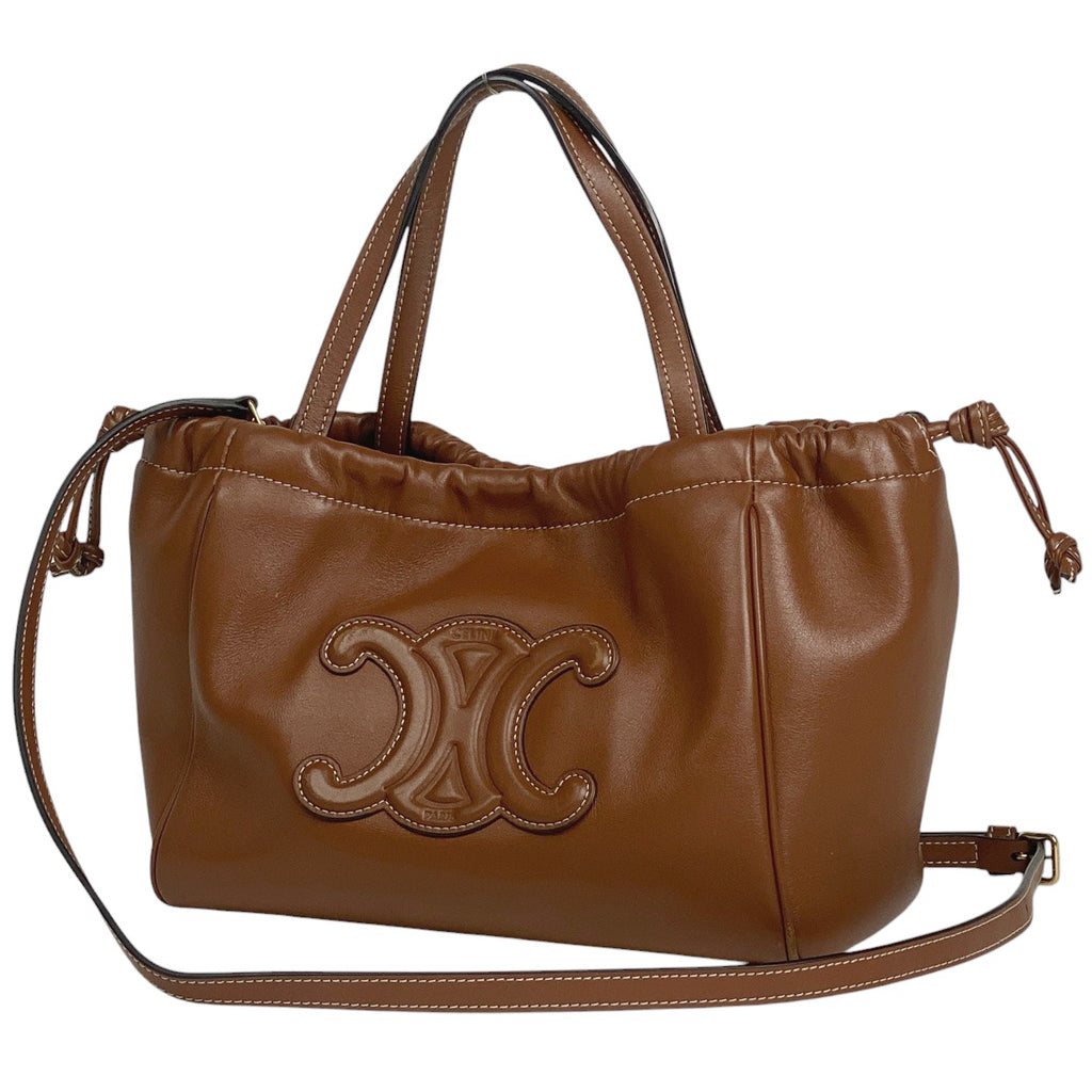 セリーヌ スモール カバ ドローストリング バッグ キュイル トリオンフ 2WAY ショルダーバッグ 巾着型 ハンドバッグ レザー ブラウン レディース 【中古】brbag