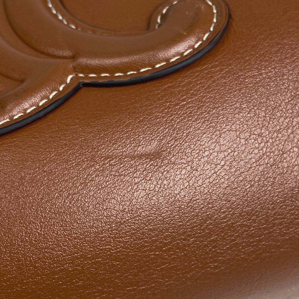 セリーヌ スモール カバ ドローストリング バッグ キュイル トリオンフ 2WAY ショルダーバッグ 巾着型 ハンドバッグ レザー ブラウン レディース 【中古】brbag