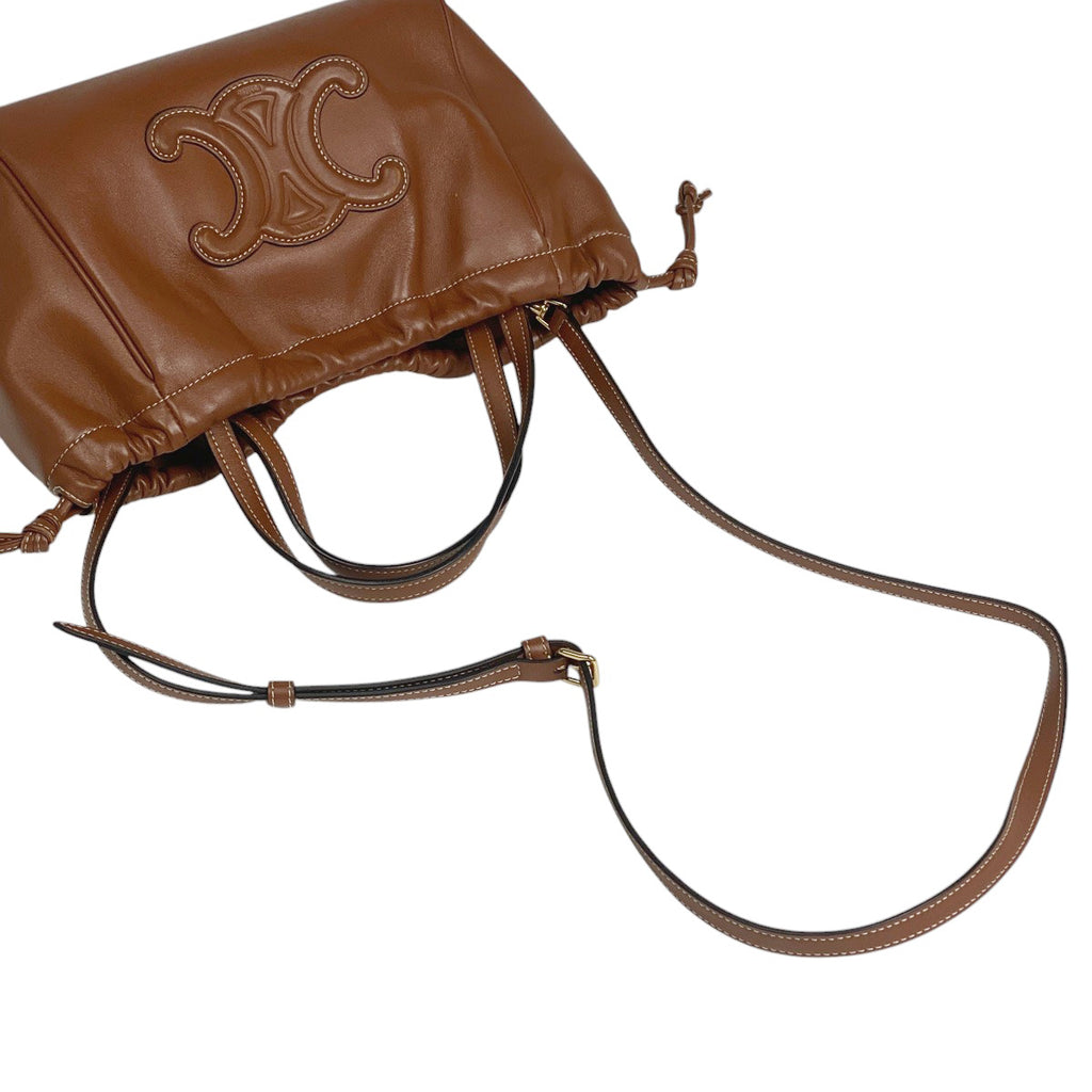 セリーヌ スモール カバ ドローストリング バッグ キュイル トリオンフ 2WAY ショルダーバッグ 巾着型 ハンドバッグ レザー ブラウン レディース 【中古】brbag