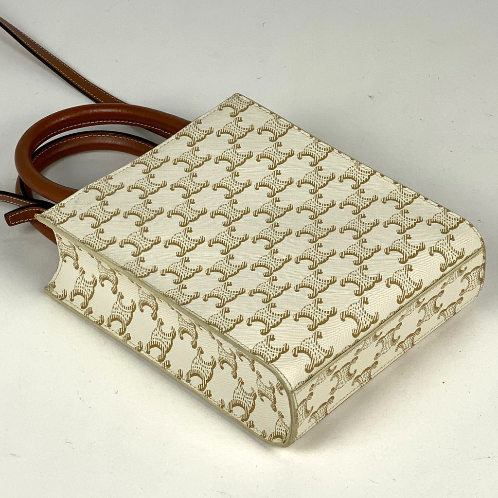 セリーヌ ミニ バーティカル カバ トリオンフ 2WAY ショルダーバッグ ハンドバッグ コーティングキャンバス ホワイト レディース 【中古】brbag