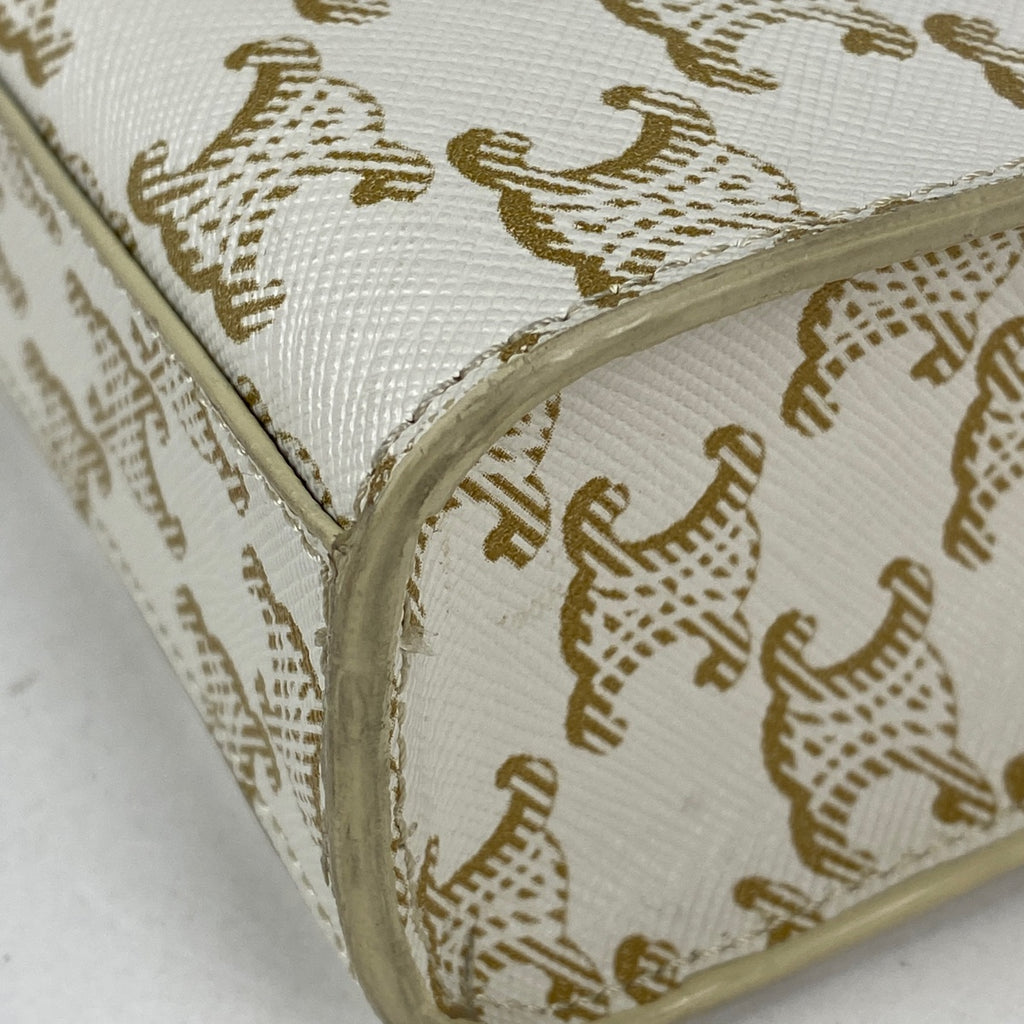 セリーヌ ミニ バーティカル カバ トリオンフ 2WAY ショルダーバッグ ハンドバッグ コーティングキャンバス ホワイト レディース 【中古】brbag