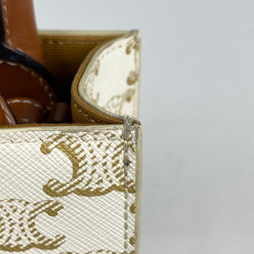 セリーヌ ミニ バーティカル カバ トリオンフ 2WAY ショルダーバッグ ハンドバッグ コーティングキャンバス ホワイト レディース 【中古】brbag