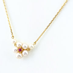 ミキモト フラワーモチーフ デザインネックレス YG イエローゴールド ペンダント パール 真珠 花 ネックレス K18 パール ルビー レディース 【中古】brjwl