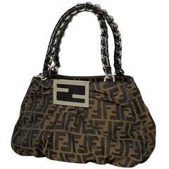 フェンディ ズッカ柄 ミア チェーン ハンドバッグ 肩掛け ハンドバッグ キャンバス ブラウン 8BR615 レディース 【中古】brbag