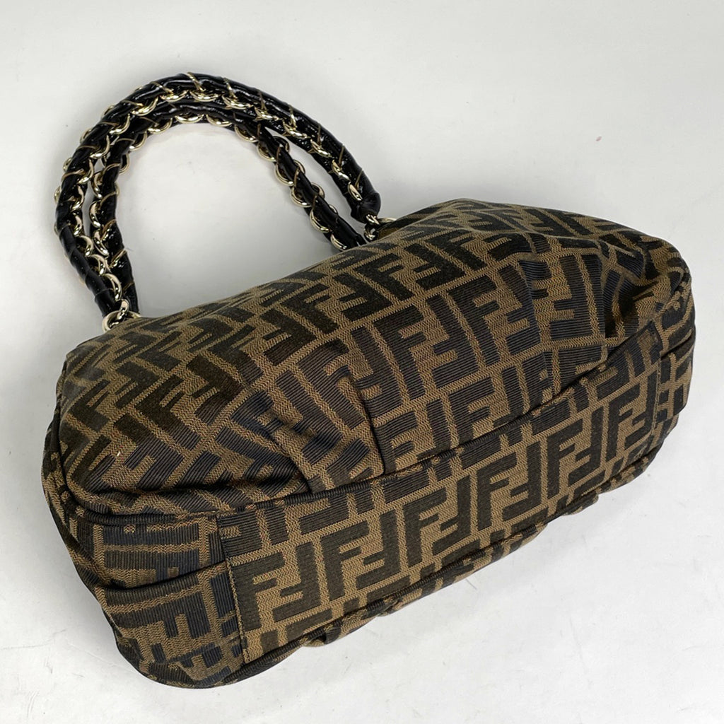 フェンディ ズッカ柄 ミア チェーン ハンドバッグ 肩掛け ハンドバッグ キャンバス ブラウン 8BR615 レディース 【中古】brbag