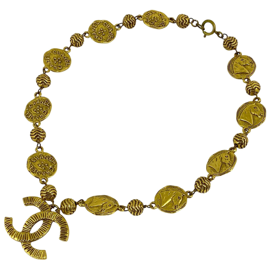 シャネル ココマーク チェーン ネックレス ホース コイン ネックレス GP ゴールド レディース 【中古】bracc