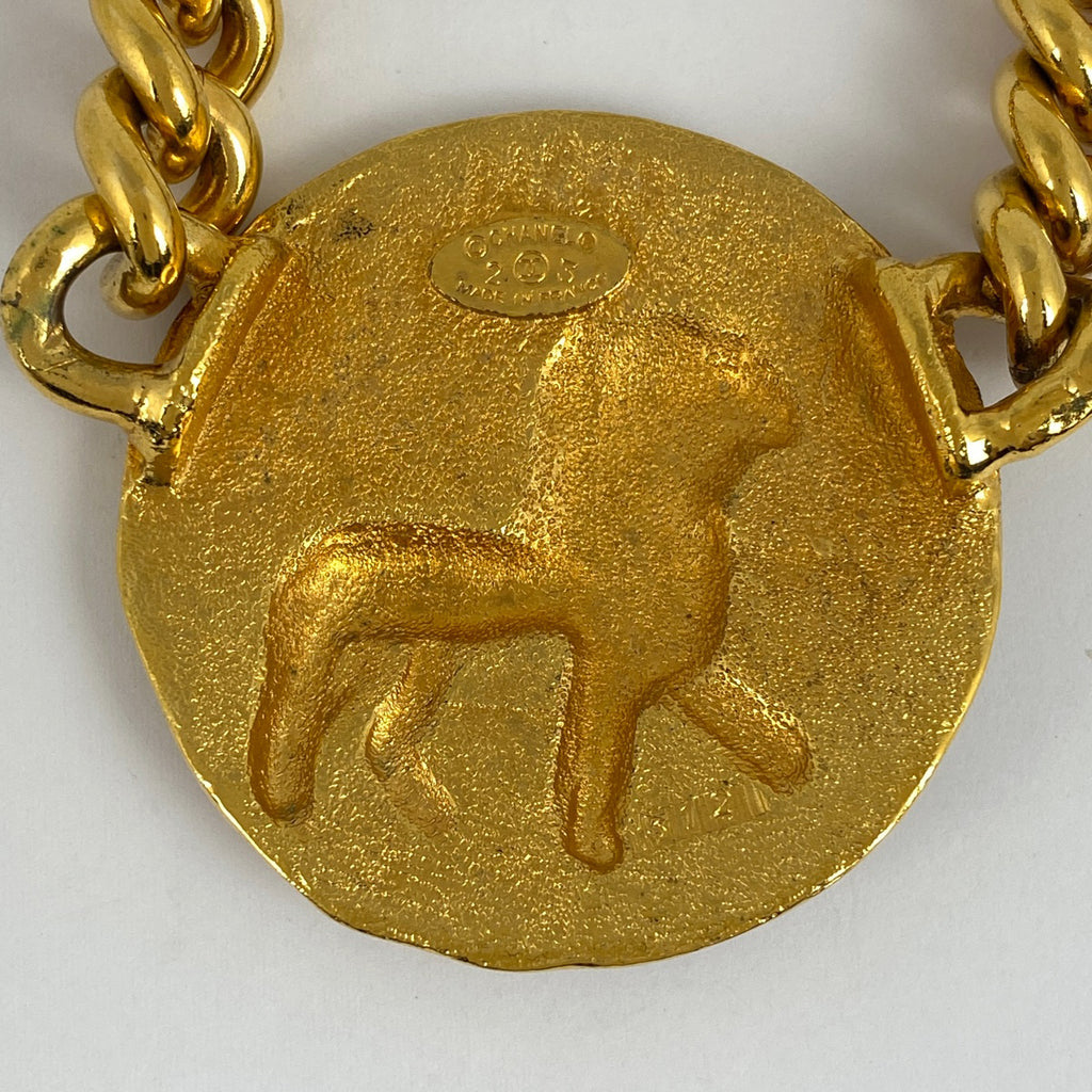 シャネル ロゴ チェーン ネックレス コイン ライオンモチーフ ネックレス GP ゴールド レディース 【中古】bracc