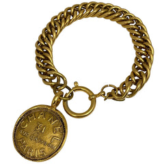 シャネル ロゴ チェーン ブレスレット 腕輪 コイン ブレスレット GP ゴールド レディース 【中古】bracc