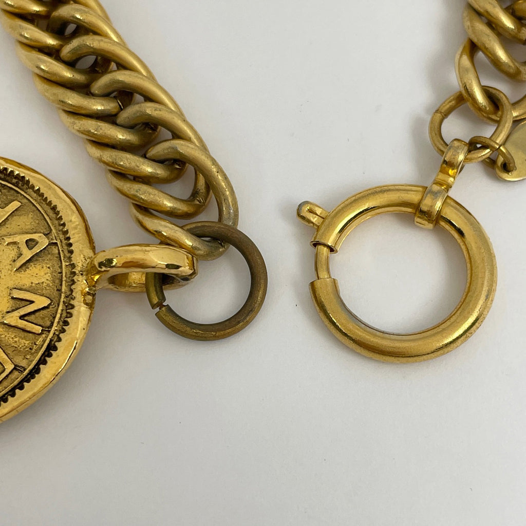 シャネル ロゴ チェーン ブレスレット 腕輪 コイン ブレスレット GP ゴールド レディース 【中古】bracc