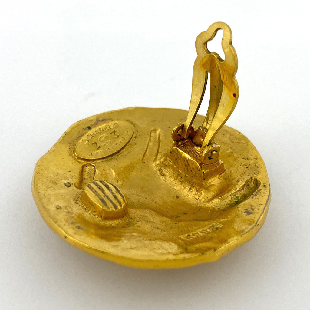 シャネル ロゴ ラウンド イヤリング CCマーク ライオンモチーフ イヤリング GP ゴールド レディース 【中古】bracc