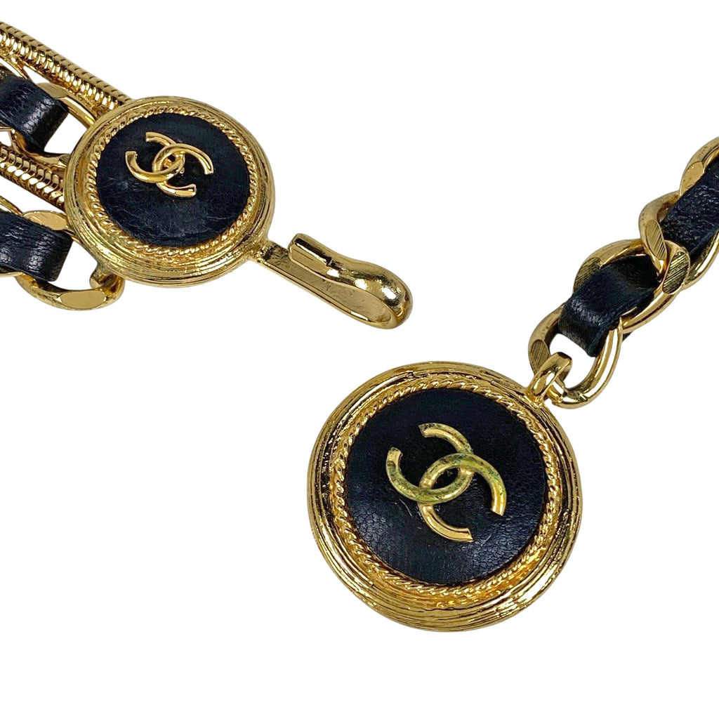 シャネル ココマーク チェーン ベルト 2連 ベルト GP レザー ゴールド ブラック レディース 【中古】brbag