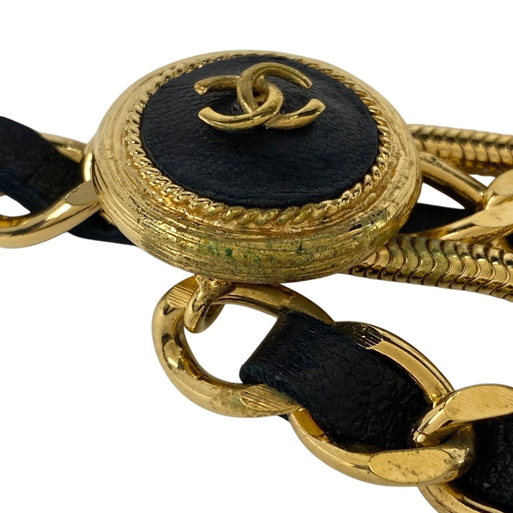 シャネル ココマーク チェーン ベルト 2連 ベルト GP レザー ゴールド ブラック レディース 【中古】brbag