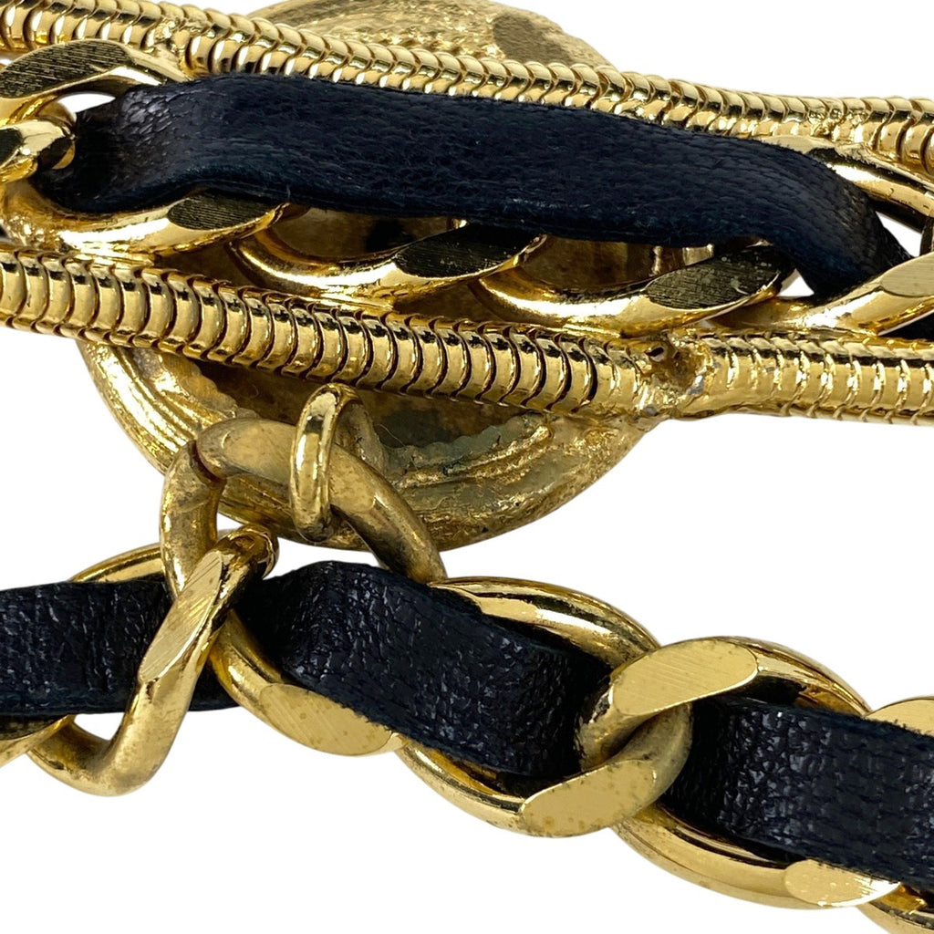 シャネル ココマーク チェーン ベルト 2連 ベルト GP レザー ゴールド ブラック レディース 【中古】brbag