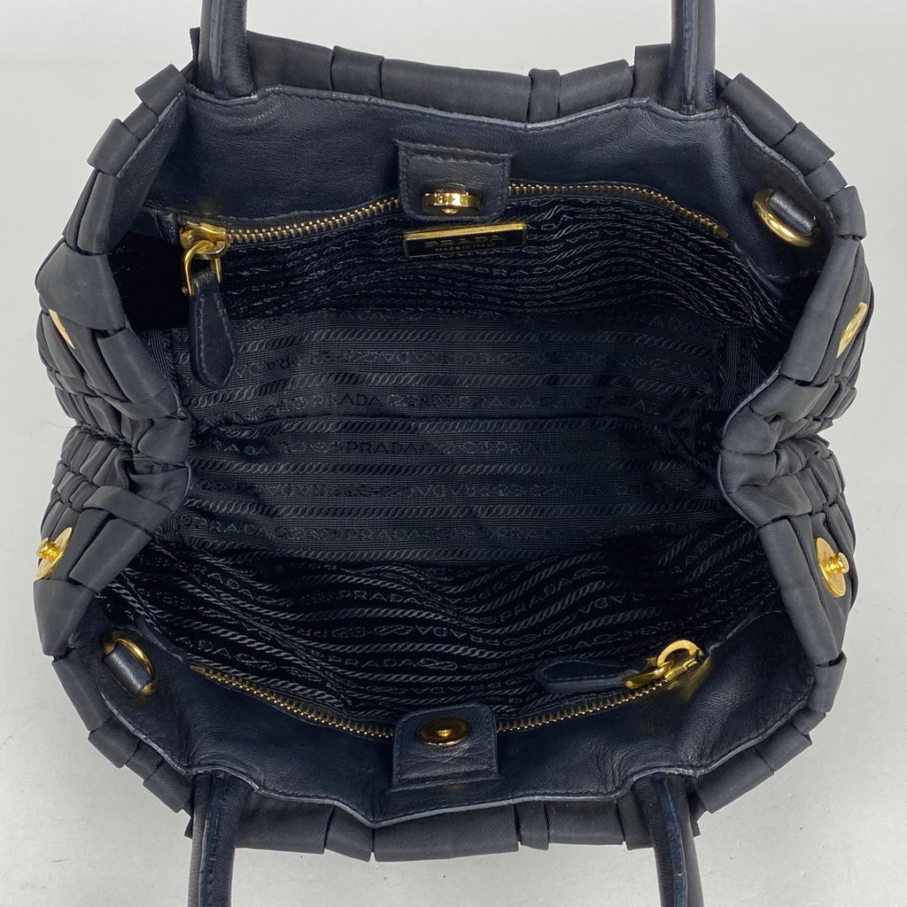 プラダ ロゴプレート ハンドバッグ 手提げ 編み込み ハンドバッグ ナイロン ネロ(ブラック) BN1653 レディース 【中古】brbag