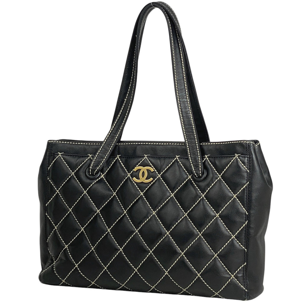 シャネル ワイルドステッチ トートバッグ ハンドバッグ ココマーク トートバッグ レザー ブラック レディース 【中古】brbag