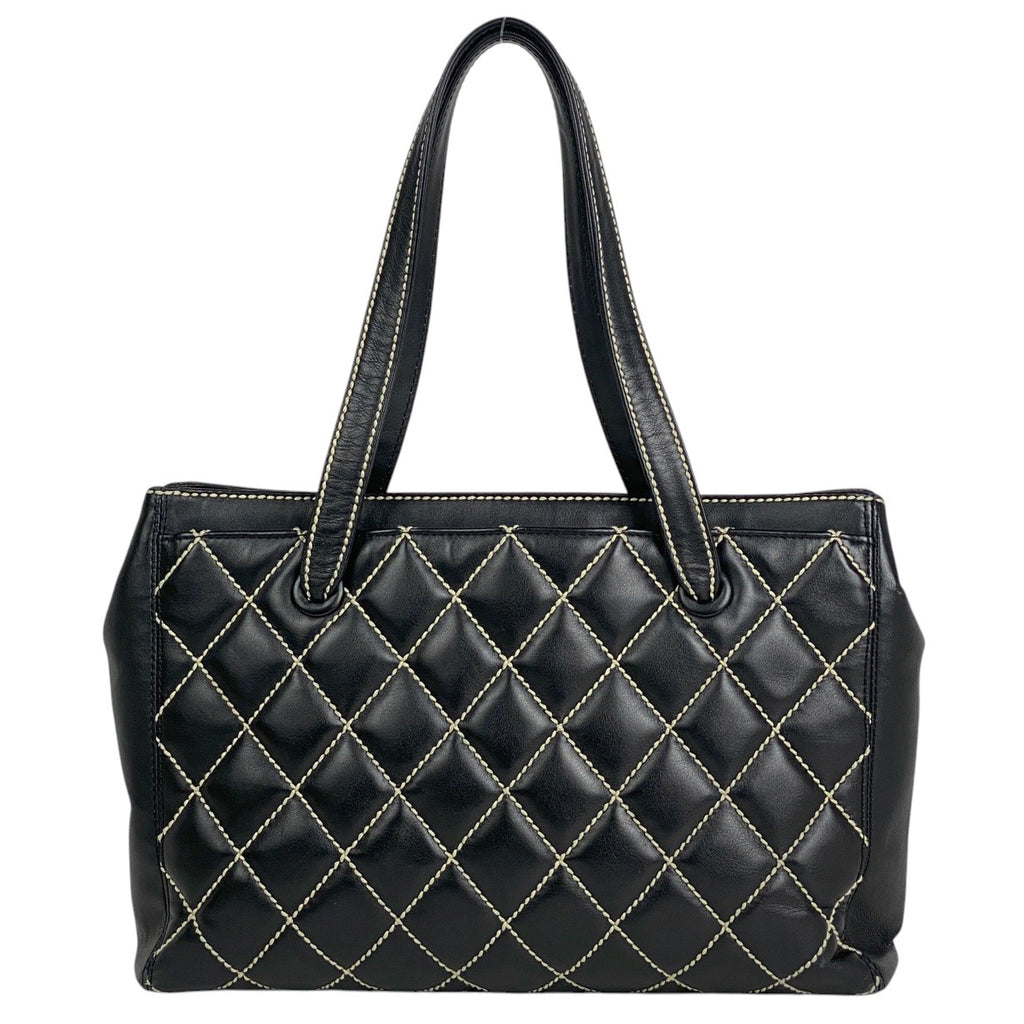 シャネル ワイルドステッチ トートバッグ ハンドバッグ ココマーク トートバッグ レザー ブラック レディース 【中古】brbag