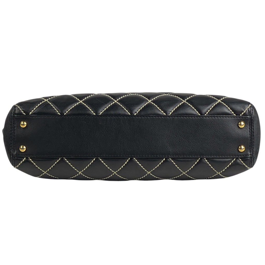 シャネル ワイルドステッチ トートバッグ ハンドバッグ ココマーク トートバッグ レザー ブラック レディース 【中古】brbag