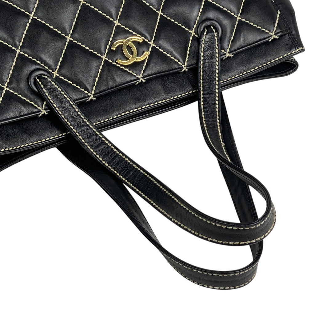 シャネル ワイルドステッチ トートバッグ ハンドバッグ ココマーク トートバッグ レザー ブラック レディース 【中古】brbag