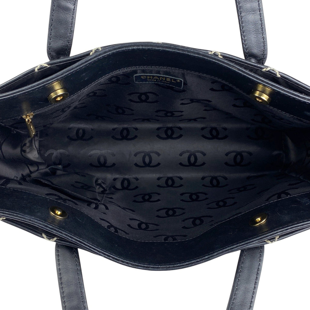 シャネル ワイルドステッチ トートバッグ ハンドバッグ ココマーク トートバッグ レザー ブラック レディース 【中古】brbag