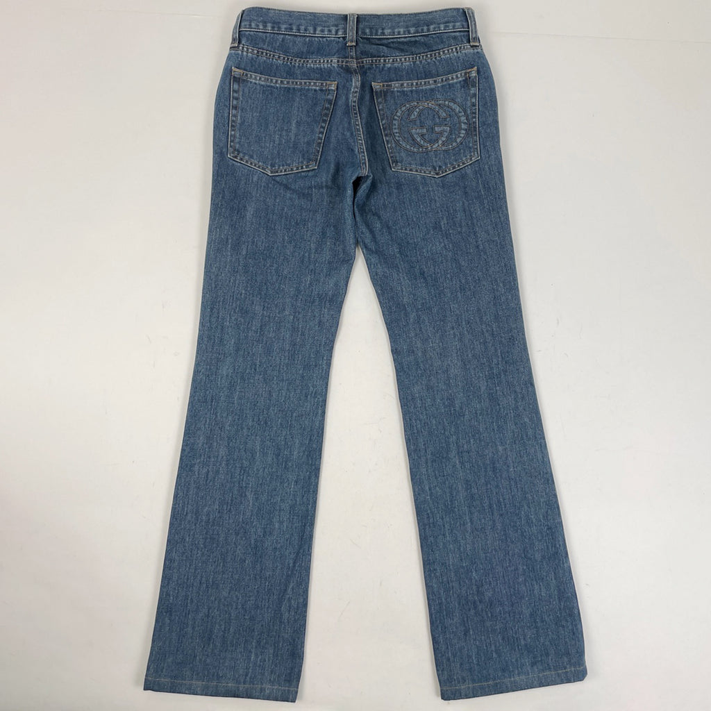 グッチ GGロゴ デニムパンツ ストレート ボトムス デニムパンツ 綿 ブルー レディース 【中古】brapp