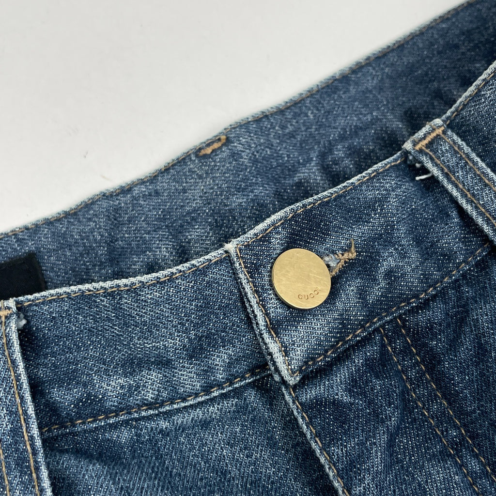 グッチ GGロゴ デニムパンツ ストレート ボトムス デニムパンツ 綿 ブルー レディース 【中古】brapp