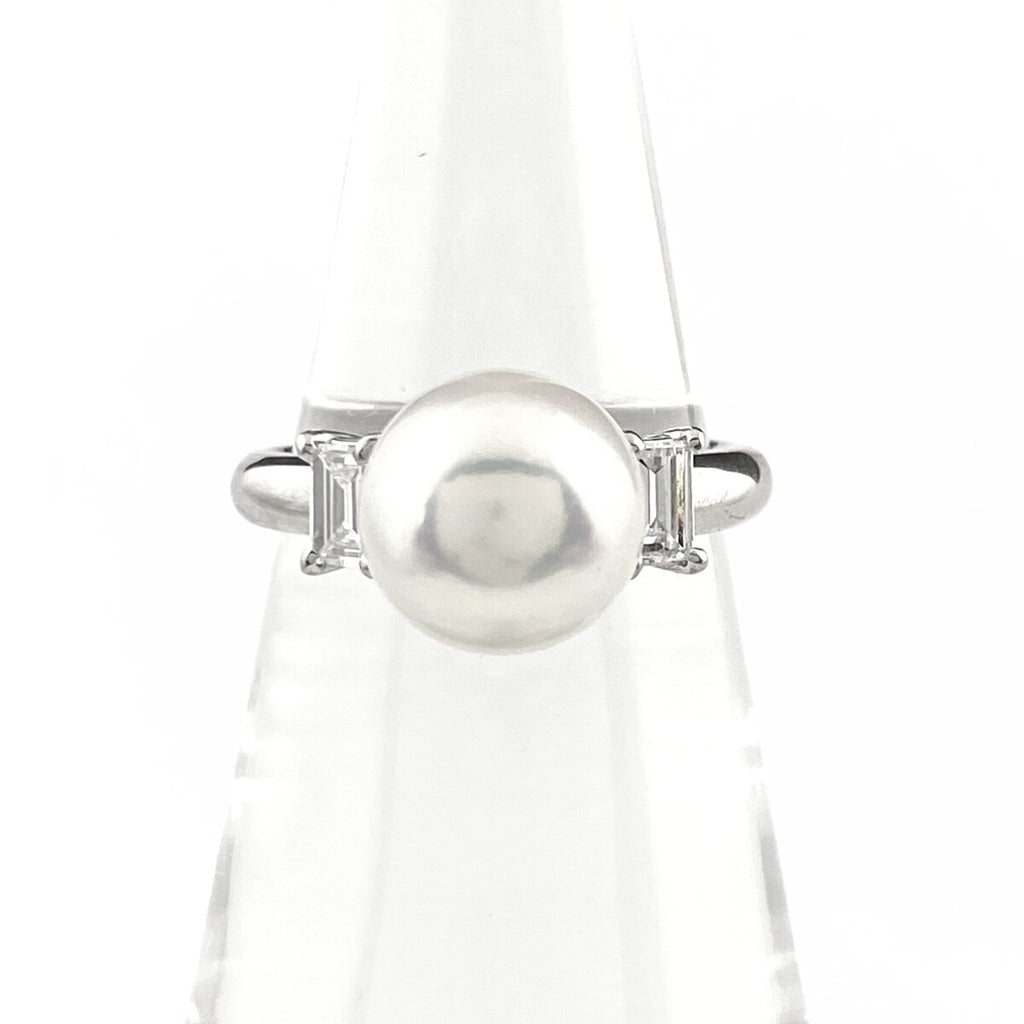 パール デザインリング プラチナ 指輪 メレダイヤ 真珠 リング 11号 Pt900 ダイヤモンド レディース 【中古】nbjwl